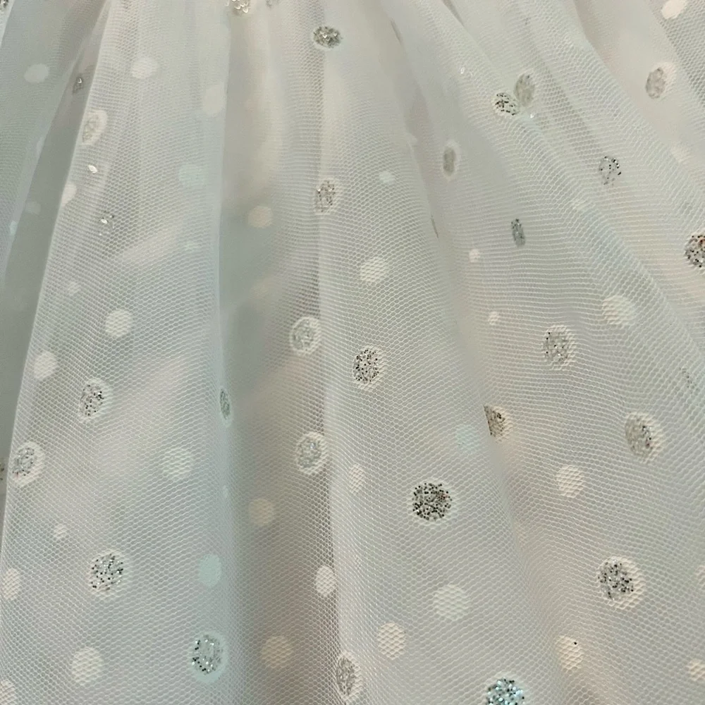 MARMELLATA GIRLS WHITE & SILVER SLEEVELESS FORMAL TULLE DRESS SIZE 3T